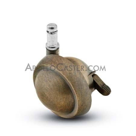 (image for) Caster; Ball; Swivel; 2-1/2"; Metal/ Zinc; Grip Ring; 3/8"x1"; Antique; Acetyl/ Resin Brng; 100#; Pedal Lock; Wheel (Item #68350)