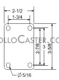 (image for) Caster; Swivel; 3" x 1-3/4"; Polyolefin; Top Plate (2-1/2"x3-5/8"; holes: 1-3/4"x2-7/8" slotted to 3"; 5/16" bolt); Zinc; Roller Brng; 500#; Tread brake (Item #64959)
