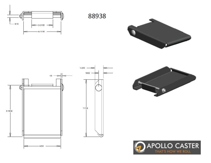 (image for) Caster Quick Change Plate; weld-on or bolt-on style; Steel; for Plate 4"x4-1/2"; Unplated; Receiving width 4-1/8". 5/32" Thick. [NOT COMPATIBLE with Pos Locks] (Item #88960)