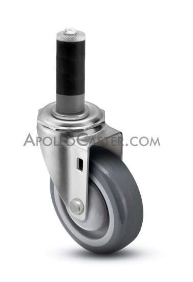 (image for) Caster; Swivel; 5" x 1-1/4"; PolyU on PolyO (Gray); Expandable Adapter (1-1/2" - 1-9/16" ID tubing); Zinc; Precision Ball Brng; 300#; Total Lock; Dust Cover (Item #65049)