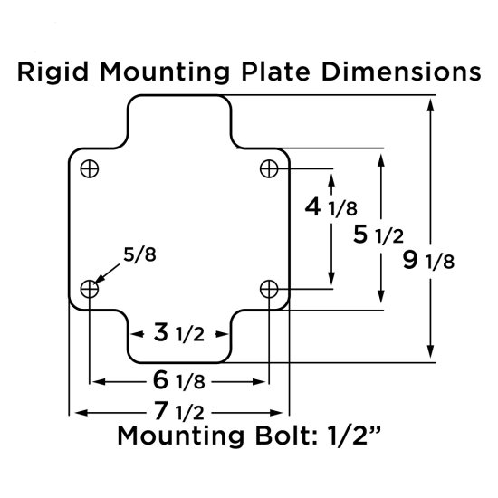 (image for) Caster; Rigid; 8" x 3"; PolyU (1"; 85A) on Steel; Plate (7-1/2"x9-1/8": holes: 4-1/8"x6-1/8"; 5/8" bolt); Red Painted; Prec Ball Brngs; 4800#; Ergonomic (Item #63443)