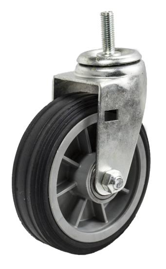 (image for) Caster; Swivel; 6" x 2"; Solid Rubber on Plastic Hub (Grey); Threaded Stem (1/2"-13TPI x 1-1/2"); Zinc; Ball Brng; 350#; Ribbed Tread (Item #64078)