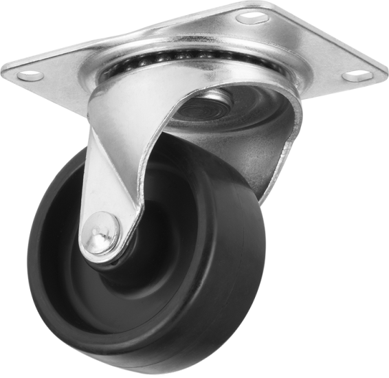 (image for) Caster; Swivel; 3" x 1-1/4"; Polyolefin LD; Plate (3-1/8"x4-1/8"; holes: 2-3/8"x3-3/8" slotted to 3-7/16"; 5/16" bolt); Zinc; Plain bore; 250# (Item #66854)