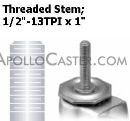 (image for) Caster; Twin; Swivel; 4" (100mm); Nylon; Threaded Stem; 1/2"-13TPI x 1"; Black; Rivet; 175#; Pedal Lock; Wheel (Item #68884)