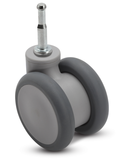 (image for) Caster; Twin Wheel; Swivel; 65mm; Thermoplastized Rubber (Gray); Grip Neck (5/16x1-1/2); Gray; Riveted Axle; 110# (Item #66696)