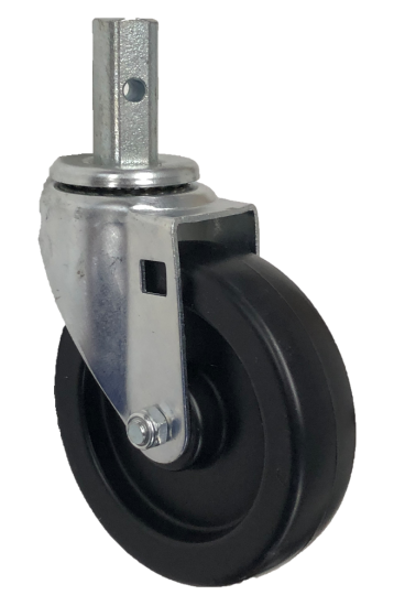 (image for) Caster; Swivel; 5" x 1-1/4"; Polyolefin; Square Stem (7/8" x 2"; one 5/16" mounting hole at 1"); Zinc; Plain bore; 325#; Dust Cover (Mtl) (Item #64312)