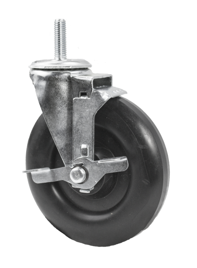 (image for) Caster; Swivel; 6" x 1-1/4"; Crowned Polyolefin; Threaded Stem (1/2"-13TPI x 1-1/2"); Zinc; Steel Spanner; 300#; Tread Brake (Item #64633)