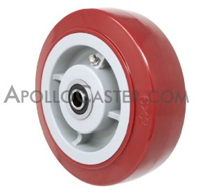 (image for) Caster; Swivel; 6" x 2"; PolyU on PolyO (Red); Plate; 4"x4-1/2"; holes: 2-5/8"x3-5/8" (slotted to 3"x3"); 3/8" bolt; Zinc; Roller Brng; 700# (Item #69854)