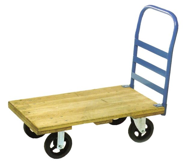 (image for) Platform Truck; 22" x 40"; 8"x2" Swivel and Rigid Rubber-on-Iron Casters; Wood Deck; 2000#; Removable metal end rack (single) (Item #64907)