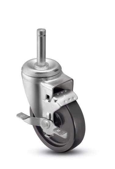 (image for) Caster; Swivel; 5" x 1-1/4"; Rubber (Hard; Non-marking); Grip Ring (7/16" x 1-1/4"); Zinc; Plain bore; 280#; Wheel Brake; Dust Cover (Mtl) (Item #65216)