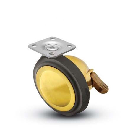 Caster; Ball; Swivel; 3"; Rubber; Hard; Top Plate; 1-1/2"x1-1/2"; hole spacing: 1"x1"; 3/16 bolt; Brass; Acetyl/ Resin Brng; 100#;  Whl Lck (Item #69646)