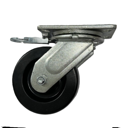 (image for) Caster; Swivel; 6" x 2"; Phenolic; Plate (4-1/2"x6-1/4"; holes: 2-7/16"x4-15/16" slots to 3-3/8"x5-1/4"; 1/2" bolt); Roller Brng; 1200#; Pos Lock (Item #66088)