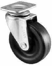 Caster; Swivel; 5 x 1-1/4; Polyolefin; Top Plate (2-1/2x3-5/8: holes: 1-3/4x2-3/4 (slotted to 3); 5/16 bolt); Zinc; Ball Brng; 300# (Item #66743)