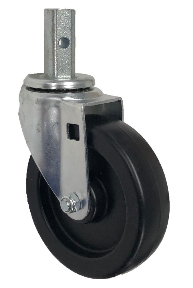 Caster; Swivel; 5" x 1-1/4"; Polyolefin; Square Stem (7/8" x 2"; one 5/16" mounting hole at 1"); Zinc; Plain bore; 325#; Dust Cover (Mtl) (Item #64312)