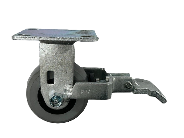 (image for) Caster; Rigid; 4" x 2"; Solid 65D Polyurethane; Plate (4"x4-1/2"; holes: 2-5/8"x3-5/8" slots to 3"x3"; 3/8" bolt); Zinc; Roller Brng; 1000#; Face Brake (Item #63063)