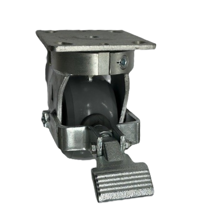 (image for) Caster; Swivel; 4" x 2"; Solid Polyurethane; Plate (4"x4-1/2"; holes: 2-5/8"x3-5/8" slots to 3"x3"; 3/8" bolt); Zinc; Roller Brng; 1000#; Kingpinless; Face Brke (Item #63064)