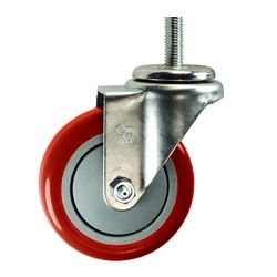 Caster; Swivel; 3" x 1-1/4"; PolyU on PolyO (Red on Black); Threaded Stem (5/8"-11TPI x 1-3/4"); Stainless Yoke; Twin Stainless Bearings; 250# (Item #62978)