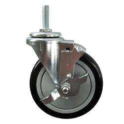 Caster; Swivel; 5" x 1-1/4"; PolyU on PolyO (Black); Threaded Stem; 1/2"-13TPI x 1-1/2"; Zinc; Ball Brng; 250#; Wheel brake; Thread guards (Item #68262)