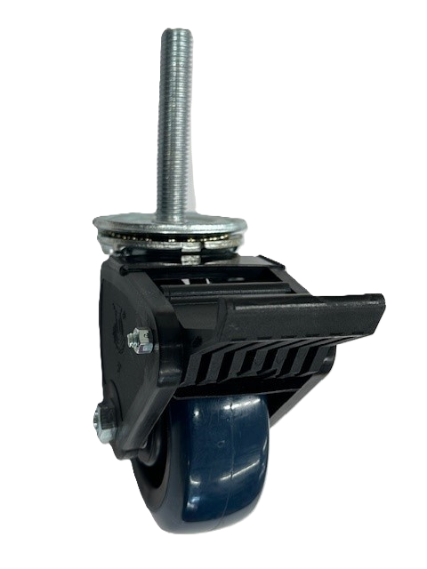 Caster; Swivel; 5" x 2"; PolyU on PolyO (Blue); Threaded Stem (3/4"-10TPI x 4"); Zinc; Roller Brng; 700#; Pedal Wheel Brake (Item #64404)