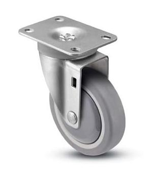 Caster; Swivel; 3" x 1-1/4"; PolyU on PolyO (Gray); Top Plate; 3-1/8x4-1/8; hole spacing: 1-3/4x3 (slotted to 2-3/8x3-3/8); 3/8 bolt; Zinc; Ball Brng; 250# (Item #68292)