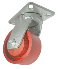 Caster; Swivel; 10" x 3"; Steel (Ductile); Plate (4-1/2"x6-1/4"; holes: 2-7/16"x4-15/16" slotted to 3-3/8"x5-1/4"; 1/2" bolt); Tprd Rlr Brng; 6000#; Kingpinless (Item #65962)