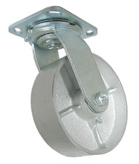 Caster; Swivel; 4" x 2"; Cast Iron; Plate; 4"x4-1/2"; holes: 2-5/8"x3-5/8" (slotted to 3"x3"); 3/8" bolt; Zinc; Roller Brng; 900#, High-Temp (Item #63944)