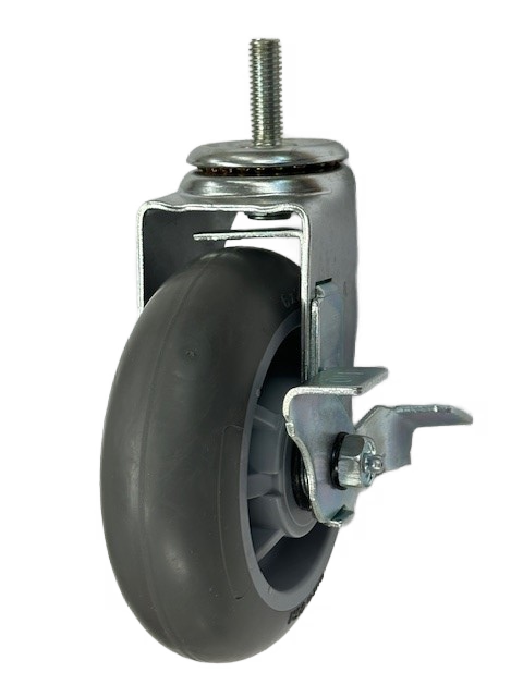 Caster; Swivel; 6" x 2"; ThermoPlastic Rubber Donut (Gray); Threaded Stem (1/2"-13TPI x 1-1/2"); Zinc; Roller Brng; 375#; Wheel Brake (Item #63512)