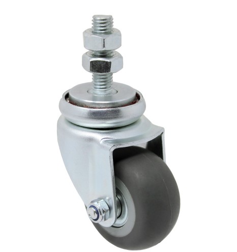 Caster; Glass Handling Swivel; 2" x 15/16"; Neoprene Rubber (Gray); Threaded Stem (10mm-25.4TPI x35mm); Zinc; Ball Brng; 75#; Inverted Raceway to Avoid Debris (Item #66588)