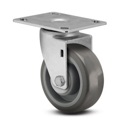 (image for) Caster; Swivel; 3"x13/16"; Thermoplastized Rubber (Gray); Plate (1-1/4"x2-1/16"; holes: 13/16"x1-9/16"; 3/16" bolt); Zinc; Plain bore; 110# (Item #67046)