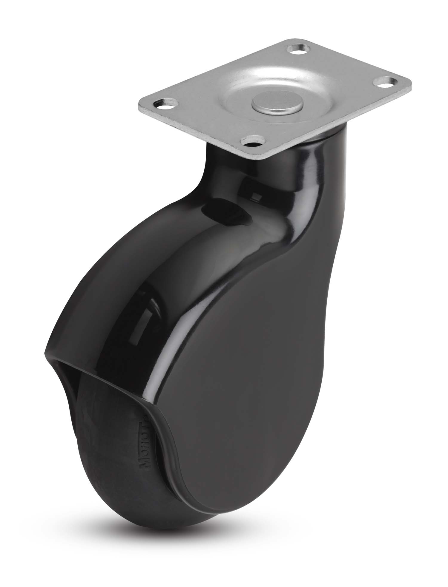 Caster; Swivel; 4 x 1-1/4; Neoprene Rubber (Black); Plate (2-5/8"x3-3/4"; holes:1-3/4"x2-3/4" slotted to 3"); Black Finish; Prec Ball Brng; 225#; Thread guards (Item #65387)