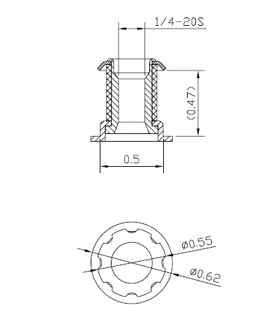 (image for) Socket; 1/2" OD (fits 5/8" OD 16 ga Tubing); Steel Spring Retention Threaded Stem Receiver; accepts 1/4"-20TPI Stem; Round (Being discontinued) (Item #88241)