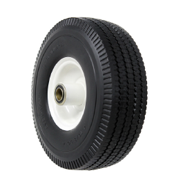 Wheel; 13" x 5"; Foam-Filled Flat Free Tire (Black); Ball Brng; 5/8" Bore; 5" Hub Length; 400#; White Centered Welded Hub; Turf Tread (Item #87471)