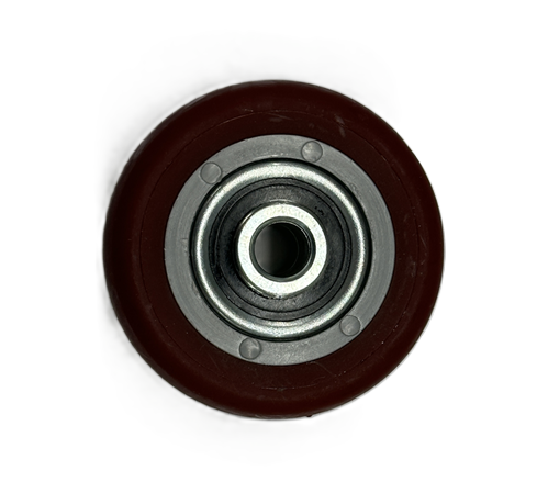 (image for) Wheel; 2-1/2" x 1-1/4"; PolyU on PolyO (Red/ Gray); Dual Ball Bearings; 250#; 3/8 Bore; 1-9/16 Hub Length (Item #87279)