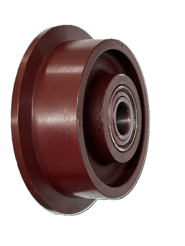 Single Flanged Wheel; 5" x 1-7/16" (6" x 1-13/16" with flange); Cast Iron; Twin Precision 6205 Bearings; 2000#; 1/2" Bore; 2-7/16" Hub Length; 600° F (Item #87285)