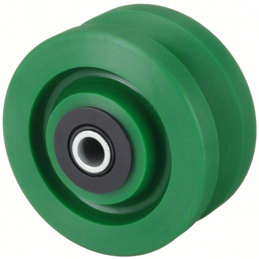 (image for) Wheel; 4" x 2"; V Groove (7/8") 70D Polyurethane; Roller Brng; 1/2" Bore; 2-3/16" Hub Length; 350# (Item #87912)