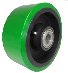 Wheel; 12" x 3"; PolyU on Cast Iron (Usu Red or Green); Roller Brng; 3/4" Bore; 3-1/4" - 3-1/2" Hub Length; 3200# (Item #88157)