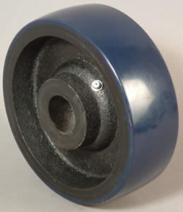 Wheel; 6" x 2"; EZ Rolling Crowned Heavy Duty PolyU on Cast (Blue); Plain Bore; 1300#; 1-3/16 bore; 2-3/16" Hub Length (Item #89237)