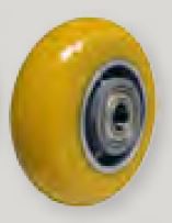 (image for) Caster; Swivel; 4" x 2"; PolyU (Donut) on Cast (Yellow); Plate (4"x4-1/2"; holes: 2-5/8"x3-5/8" slots to 3"x3"; 3/8" bolt); Zinc; Precision Ball Brng; 900# (Item #64350)