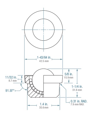 (image for) Ball Transfer; 1" Stainless Steel ball; Round drop-in Base; 1-3/8" diam x 5/8" deep; Stainless Steel housing; 200#; 5/8" load height (Item #88836)