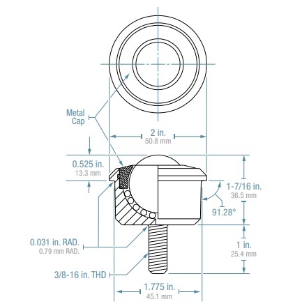 (image for) Ball Transfer; 1-3/16"; Stainless Steel ball matl; Threaded Stem (3/8"-16TPI x 1"); Stainless Steel housing; 750#; 17/32" load height; Hi temp (400 deg) (Item #87652)