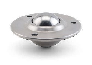 (image for) Ball Transfer; 1-1/4" Stainless Steel Ball; Round (74mm diameter: 3 holes: 2-5/16" apart); Stainless Housing; 275#; Weep Hole(s) (Item #87257)