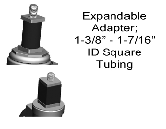 (image for) Caster; Swivel; 5" x 1-1/4"; Monoprene (Donut); Expandable Adapter (for round or square tubing 1-3/8"- 1-7/16" I.D.; 3" tall); Zinc; Delrin Spanner; 300# (Item #67130)