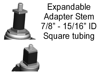 (image for) Caster; Swivel; 5" x 1-1/4"; PolyU on PolyO (Black); Square Expandable Adapter (.852"-.927" ID tubing); Prec Ball Brng; 350#; Dust Cover; Thread Guards (Item #64217)