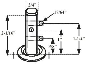 (image for) Caster; Swivel; 5" x 1-1/4"; Polyolefin; Square Stem (3/4"x2" with 3 x-drilled holes); Zinc; Plain bore; 350#; Dust Cover (Mtl) (Item #64694)