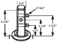 (image for) Caster; Swivel; 5" x 1-1/4"; 95A Blue PolyU on PolyO; Square Stem (3/4" x 2-1/8"; three 17/64" mounting holes at 1/2"; 1-1/8" and 1-3/4"); Zinc; Ball Brg (Item #63623)