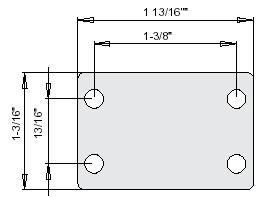 (image for) Caster; Swivel; 1-1/8" x 9/16"; Plastic; Plate; 1-3/16"x1-13/16"; holes: 13/16"x1-3/8"; 3/16" bolt; Zinc; Plain bore; 30# (No matching rigid available) (Item #69749)