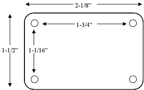 (image for) Caster; Rigid; 1-1/2" x 3/4"; Polyolefin (Dark); Top Plate; 1-1/2"x2-1/8"; 4-hole spacing: 1-1/16"x1-3/4"; 3/16" bolt; Zinc; Plain bore; 60# (Item #67544)