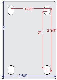 (image for) Caster; Dual Wheel; Swivel; 2"x13/16" (x2); Gray TPR Rubber; Plate (2-5/8"x3": holes:1-5/8x2 (slots to 2x2-3/8); 5/16 bolt); Prec Ball Brng; 200#; Thread Grds (Item #67307)