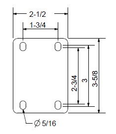 (image for) Caster; Rigid; 5" x 1-1/4"; Polyolefin; Plate (2-1/2"x3-5/8": holes: 1-3/4"x2-3/4" (slotted to 3"); 5/16" bolt); Zinc; Ball Brng; 300# (Item #66741)