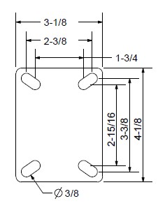 (image for) Caster; Swivel; 4" x 1-1/4"; PolyU on PolyO (Gray); Plate (3-1/8"x4-1/8": holes: 1-3/4"x2-15/16" slotted to 2-3/8"x3-3/8"; 3/8" bolt); Zinc; Delrin Spanner (Item #65303)